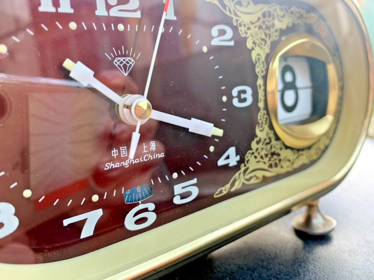 Rare Vintage Mechanical Alarm Clock Diamond Shanghai China Old