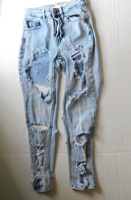 Womens Almost Famous Blue Jeans Size 0 Destroyed Distressed