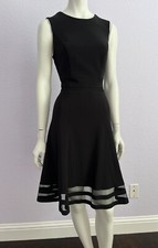White House Black Market Sleeveless Mesh Inset Fit-And-Flare Black Dress Size 4