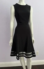 White House Black Market Sleeveless Mesh Inset Fit-And-Flare Black Dress Size 4