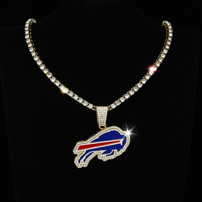 #ad Buffalo Bills Iced Out Necklace 24” Rhinestone Chain Gold amp; Silver $17.99