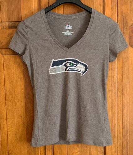 Women's Majestic Short Sleeve Gray V-Neck Seahawks T-Shirt Tag Size M - Picture 1 of 4