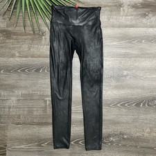 Spanx Womens Black Faux Leather Leggings Size L Pull On Full Length Style 2437