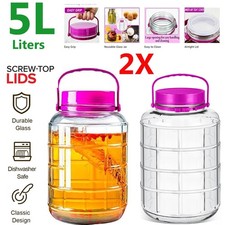 2X Large 5L Glass Storage Jar  Airtight Lid Handle Wide Mouth Food Preserving