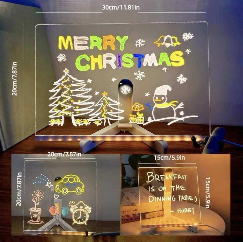 DIY Light Up Message Board Acrylic Rewritable Drawing Lamp Kids Writing Painting - Image 2 of 4