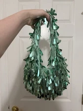 TJMaxx Made In India Green Sequin Fringe Shoulder Bag