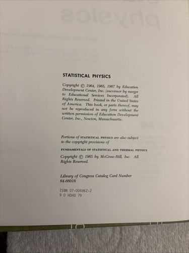 Statistical Physics: Berkeley Physics Course, Vol. 5, F. Reif, McGraw - Picture 9 of 15