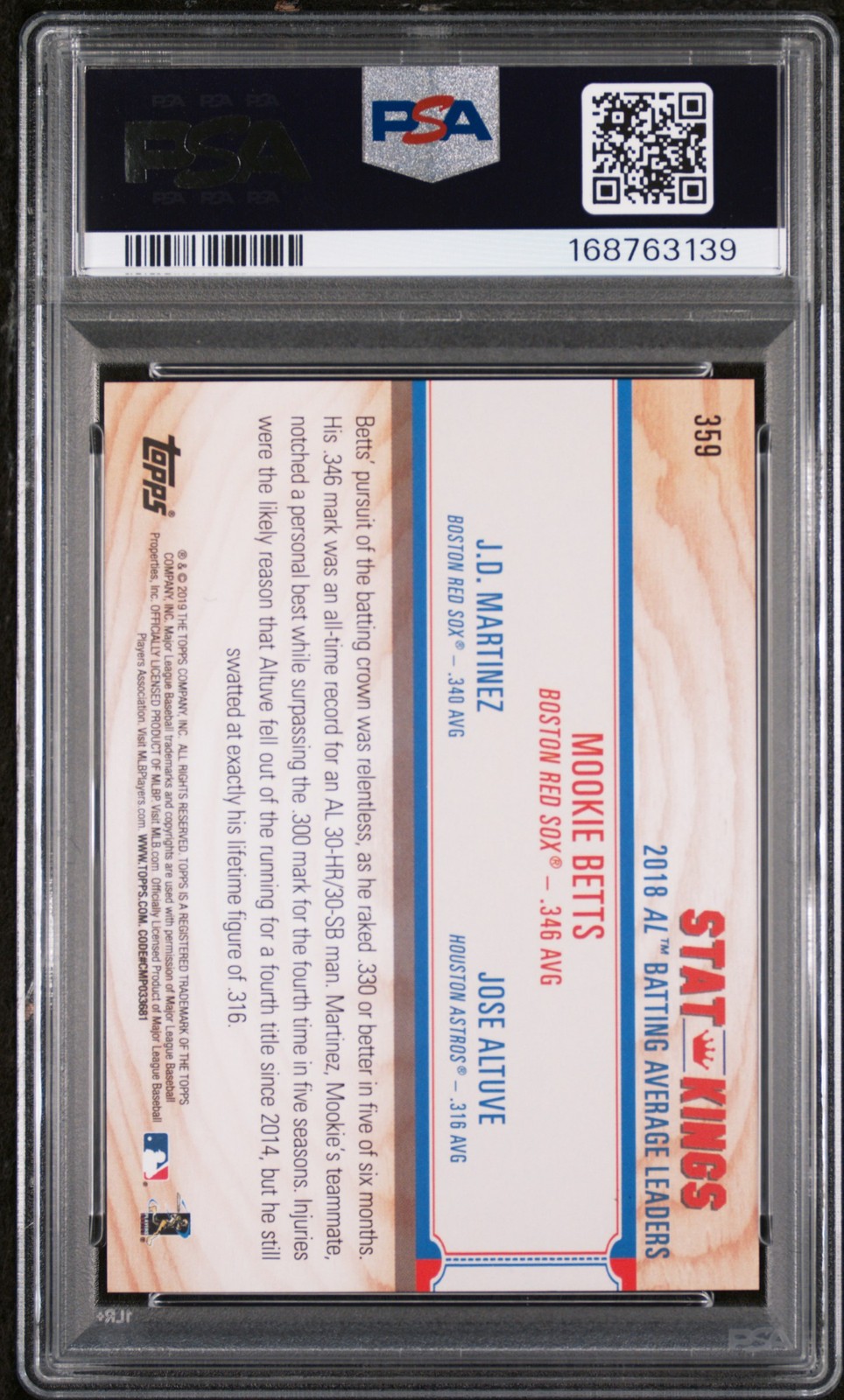 2019 TOPPS BIG LEAGUE #359 J.D. MARTINEZ/JOSE ALTUVE/MOOKIE BETTS 22/50 PSA 9 view 2