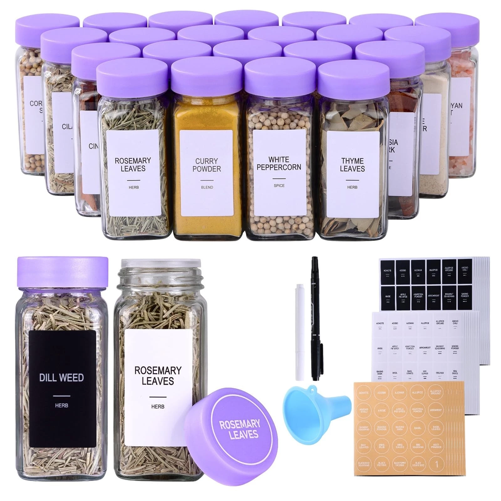 24 Glass Spice Jars with Labels, Spice Jar Set, 4oz Spice Containers, Seasoni...