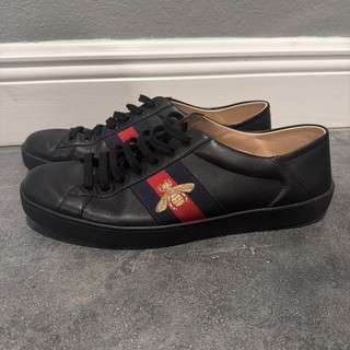 Gucci Men’s Ace Bee Logo Black Sneakers Leather Shoes Size US 9 EU 44 Red Navy
