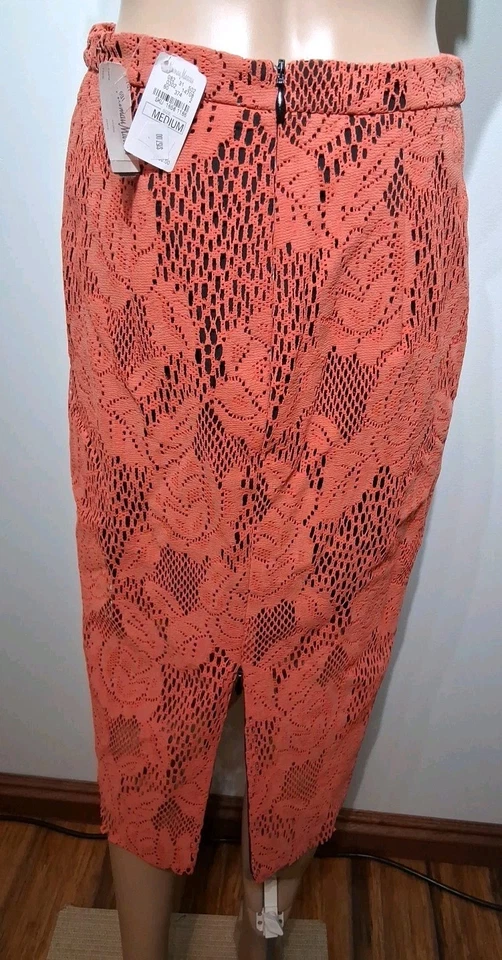 Falda lápiz MSGM naranja imitación cuero corte láser longitud midi talla IT 42 US M NUEVA CON ETIQUETAS Foto 3 de 4