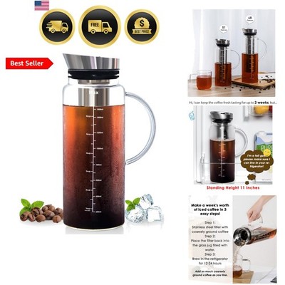 Cold Brew Coffee Iced Tea Maker & Fruit Pitcher - Large Capacity 51 Ounces - ...