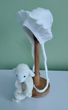 Hand Knit Baby Frilled Bonnet White Newborn 