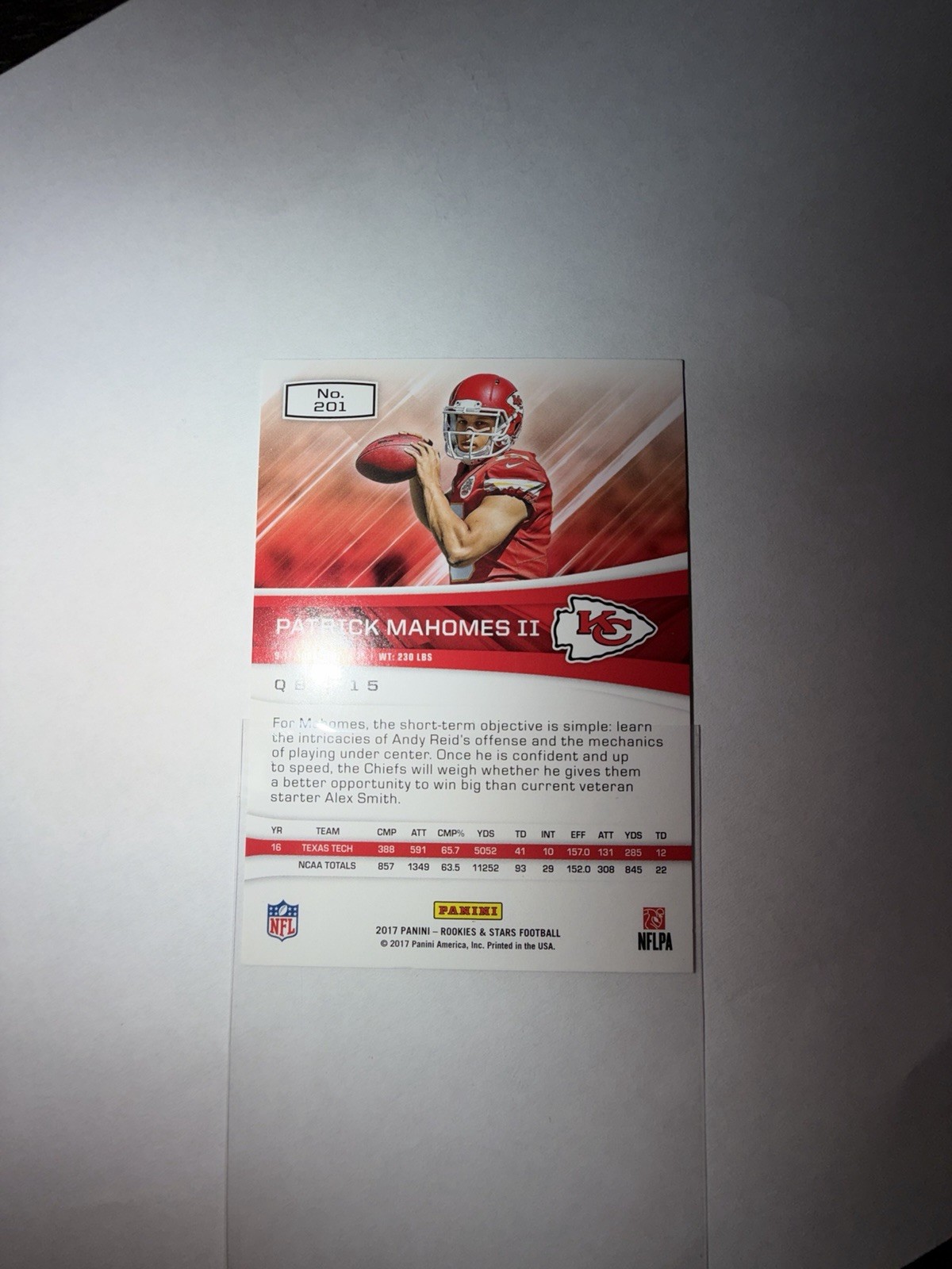 2017 Panini Rookies & Stars - Rookies Patrick Mahomes II #201 (RC) - view 9