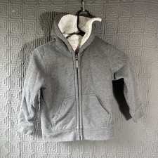 Wonder Nation Full Zip Hoodie Boys XS 4/5 Grey Gray Sherpa Lining