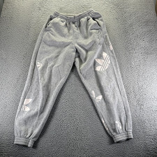 Adidas Pant Womens M Gray Sweatpants Jogger Fleece Lined Tapered Trefoil Logo