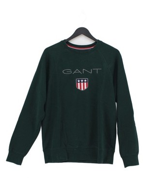 Gant Men's Hoodie M Green Graphic 100% Cotton Pullover
