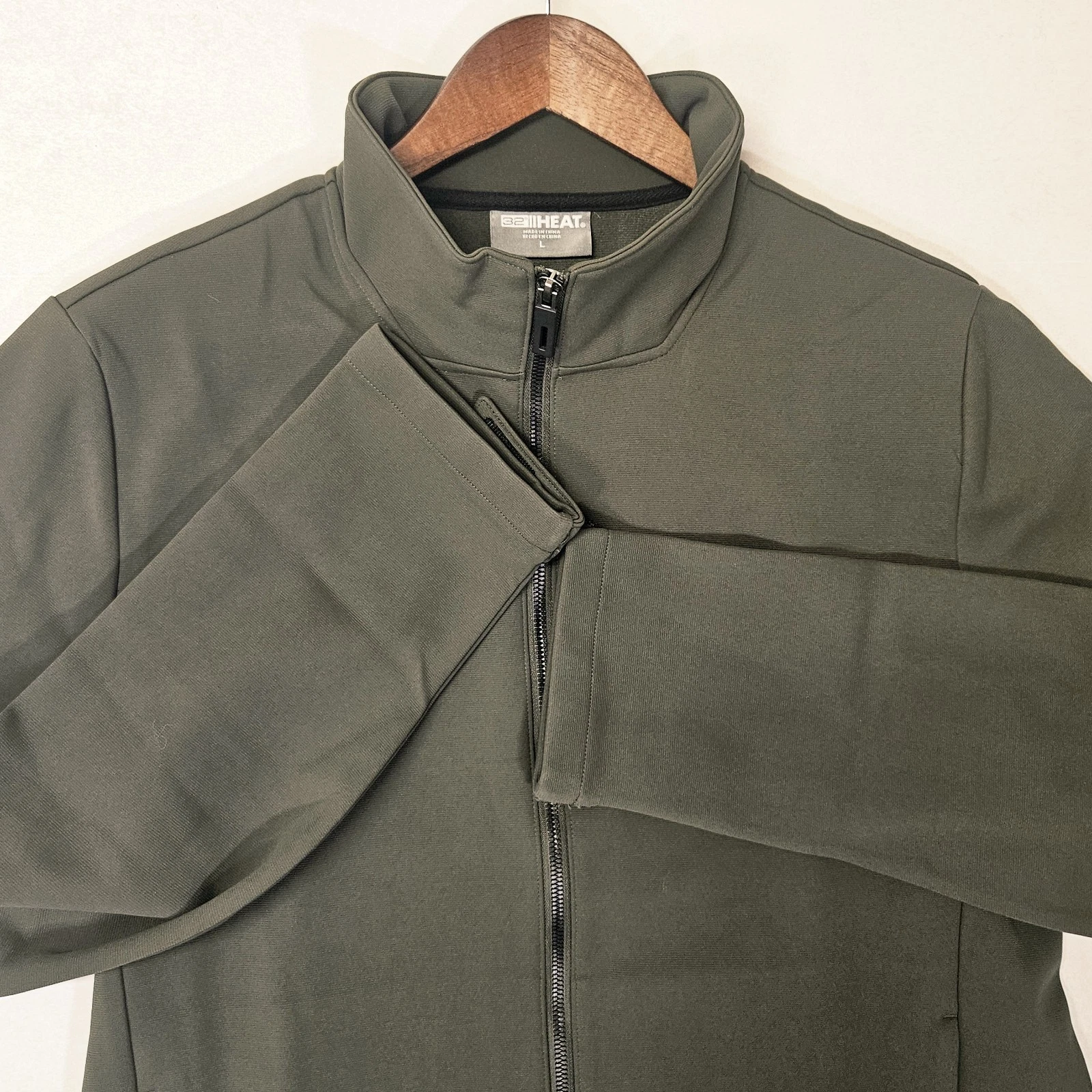 32 Degrees Heat Mens Size L Full Zip Regular Fit Stand Collar Jacket Olive Green