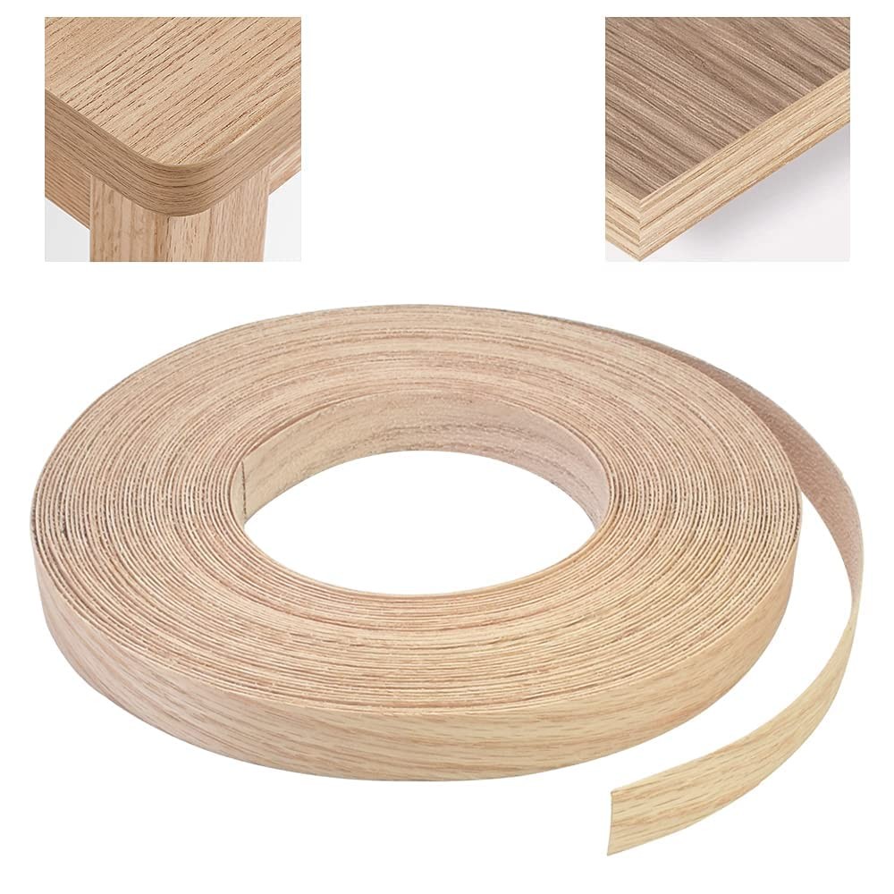 YAANBUNB 19mm Wood Veneer Strip 20m Oak Veneer Edging Tape Pre-glued Veneer R...