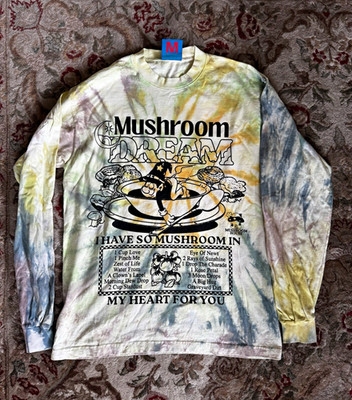 Tie-Dye Double-Sided Graphic Mushroom Peace & Love Bear T-Shirt Cotton M