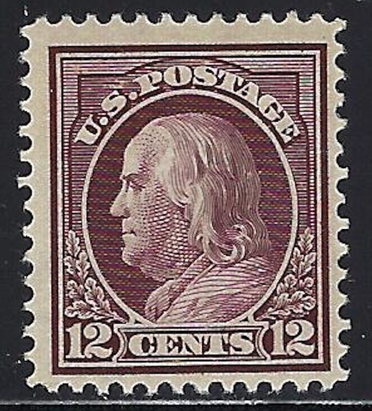 U.S., 1914, Scott #417, 12c Claret Brown, Perf. 12, Wmk. 190, Mint, O.G., N.H.