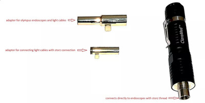 ClaraMed Battery/USB light source compatible with Olympus/Storz endoscopes