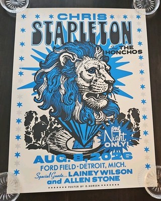 Chris Stapleton 2026 Tour Poster 8/8/26 Ford Field Lions Detroit MI  757 /865