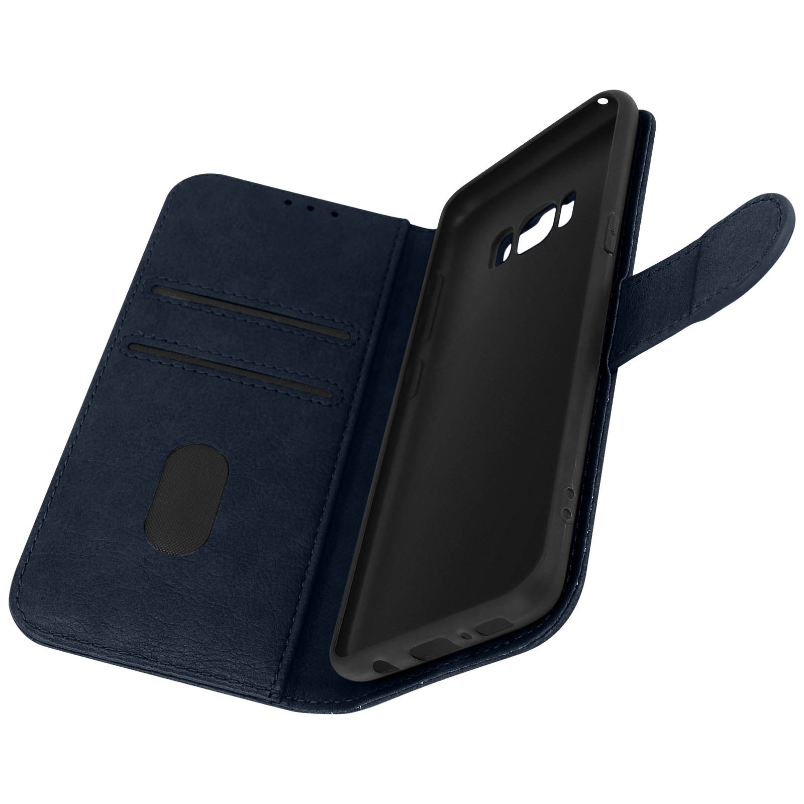 Housse Galaxy S8 en simili cuir haut de gamme bleu nuit et finition soignée
