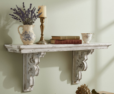 Wandregal Holz Weiß Shabby Chic - Hängeregal Vintage Landhaus Stil