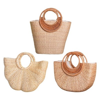 Handwoven Beach Bag for Women Top Handle Bag Straw Handbag Stylish Vacation Bag