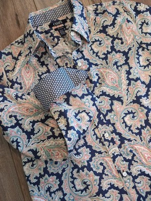 Chaps Ralph Lauren Paisley No Iron Button Blouse Shirt S Flip Cuff