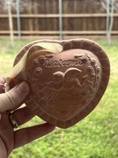 Vtg KeyPoint Pottery Red Clay Heart Embossed Sachet Holder 5" Welcome Friends