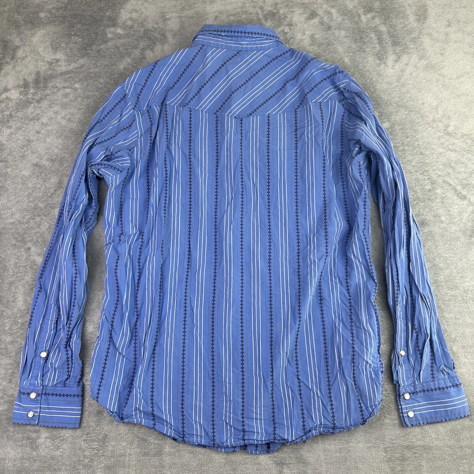 Fossil Vintage Fit Shirt XL Western Blue Brown Button Up Long Sleeve Pearl Snaps - Image 3 of 4