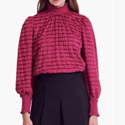 English Factory Berry Pink Tiered Ruffle Mock Neck Top Size 1X