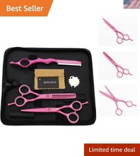 5.5-inch Japanese Steel Hair Cutting Scissors Set - Ergonomic  Stylish Pink