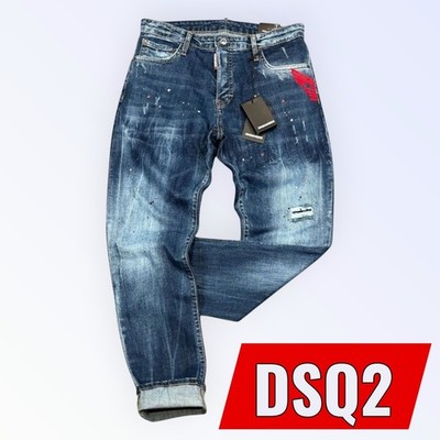 Dsquared2 ICON Cool Guy Slim Men's Stretchy Washed Ripped Blue Jeans