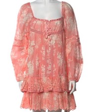 LoveShackFancy Dress XL Peachy Pink Eyelet Floral Ruffles Cottage Core