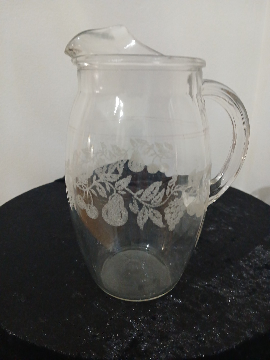 Small Pitcher with Textured Design Grapes, Pears, Leaves, Cherries