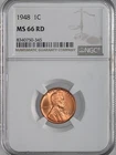 1948-P  1C  LINCOLN WHEAT CENT  "PHILADELPHIA"  NGC MS66 RD (RED)  #8340750-345