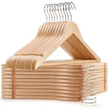 20 Pack Wooden Coat Hangers, Natural Wood Suit Hangers with Non Slip Pant Bar...