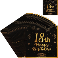 40 StüCk 18 Geburtstagsdeko Servietten,Schwarz Gold Happy Birthday Servietten,33