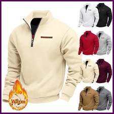 Men's Fleece Long-Sleeved Sweatshirt American Autumn Winter Half-Zip Loose.