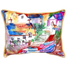 Betsy Drake Boats At Steps Extra Large 20 X 24 Indoor Outdoor Pillow