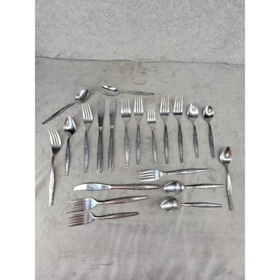 Interpur INR2 Stainless Steel Flatware 21pc Set Floral Rose Korea MCM Silverware