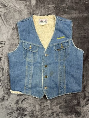 70s Vintage Lee Storm Rider Denim Vest Mens M Sherpa Lined Rockabilly