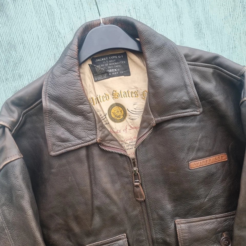 Vtg AVIREX G-1 US NAVY 'Moonlight Patrol' Flight Military Leather Jacket XL - Image 3 of 4