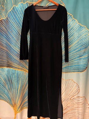 Nemo Long Sleeve Velvet Maxi Dress Small Black Stretch Witchy Whimsigoth Umpire