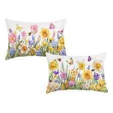 Spring Pillow Covers 12x20 Inch Set of 2 Summer Floral Garden Flowers Throw P...