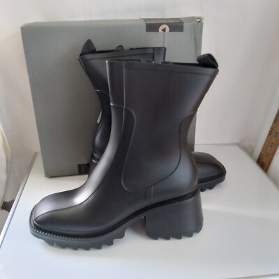 Platform Womens Boots Size Black Square Toe Mid Calf Rubber