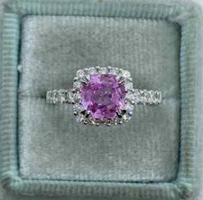 2Ct Cushion Cut Lab Created Sapphire Halo Wedding Ring 14K White Gold Plated